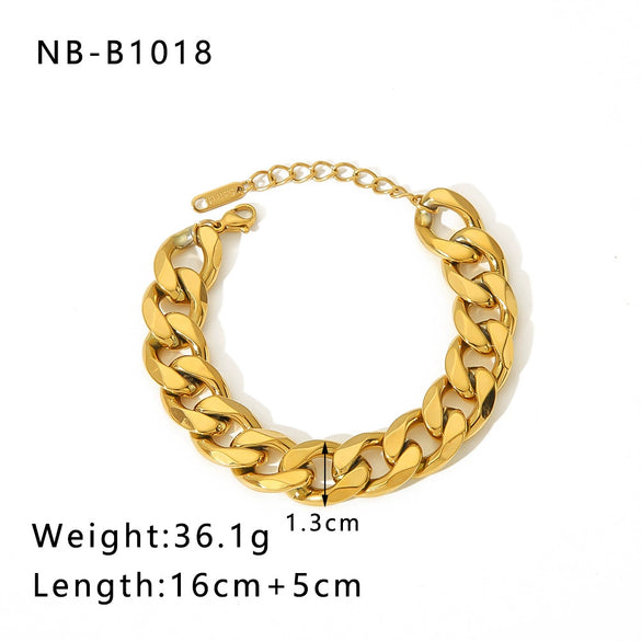 Wholesale Multistyle Thick Chain Personality Hip Hop Punk Style Stainless Steel Handmade Woven Geometric Bracelet With 24K Real Gold Electroplating
