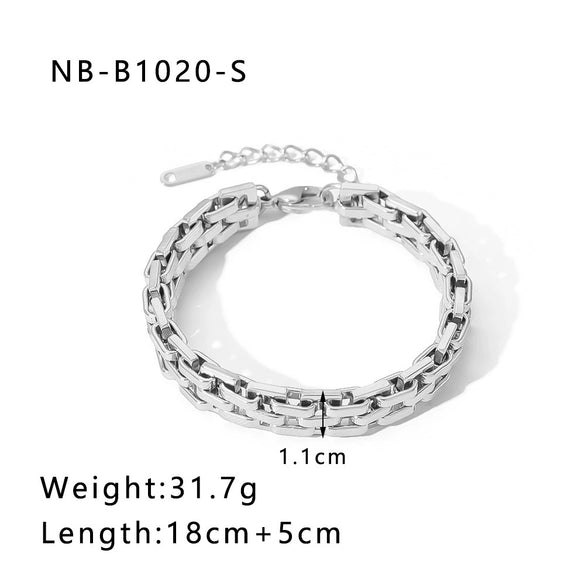 Wholesale Multistyle Thick Chain Personality Hip Hop Punk Style Stainless Steel Handmade Woven Geometric Bracelet With 24K Real Gold Electroplating