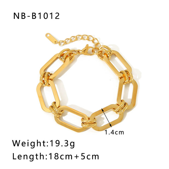 Wholesale Multistyle Thick Chain Personality Hip Hop Punk Style Stainless Steel Handmade Woven Geometric Bracelet With 24K Real Gold Electroplating