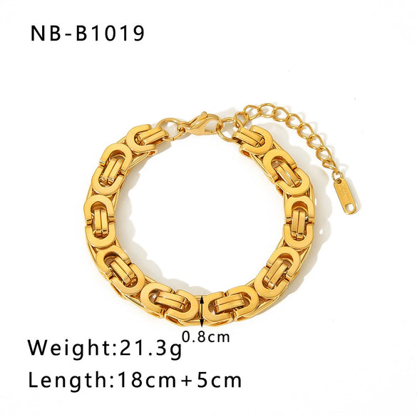 Wholesale Multistyle Thick Chain Personality Hip Hop Punk Style Stainless Steel Handmade Woven Geometric Bracelet With 24K Real Gold Electroplating