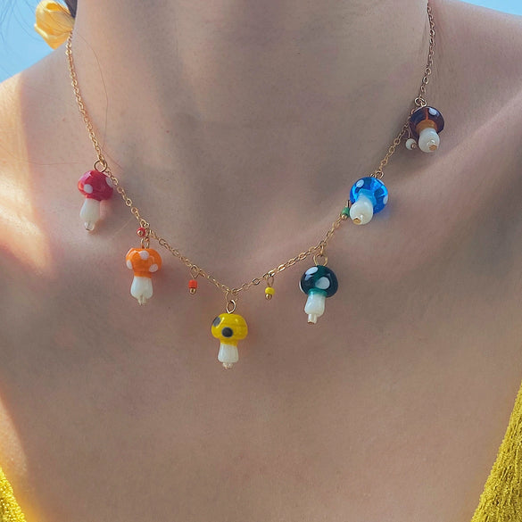Wholesale Mushroom Pendant Necklace Iron And Ceramic Geometric Electroplating For Women