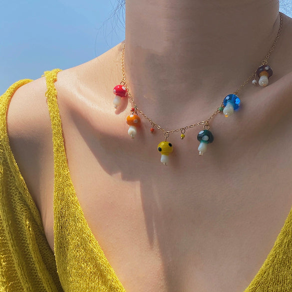 Wholesale Mushroom Pendant Necklace Iron And Ceramic Geometric Electroplating For Women