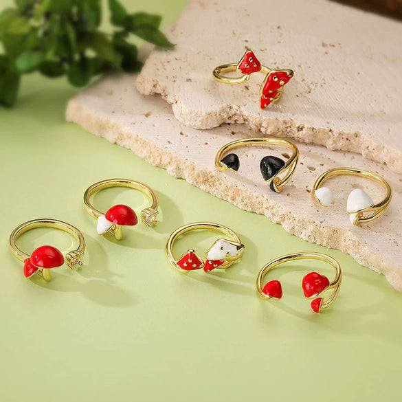 Wholesale Mushroom Ring Copper Dripping Oil Fruit Pattern For Women