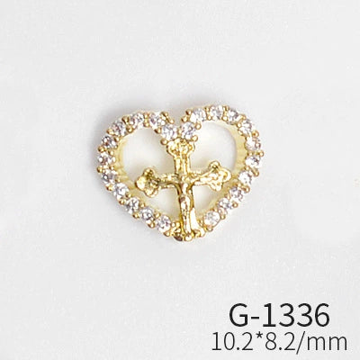 Wholesale Nail Art Pendant With Zircon Real Gold Electroplated Metal Moon Bow Butterfly Design