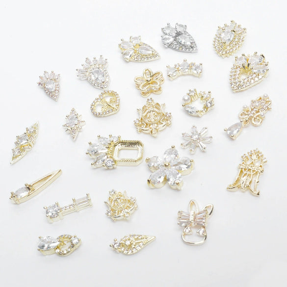 Wholesale Nail Art Pendant With Zircon Real Gold Electroplated Metal Moon Bow Butterfly Design