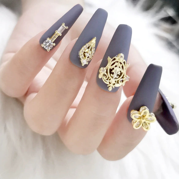 Wholesale Nail Art Pendant With Zircon Real Gold Electroplated Metal Moon Bow Butterfly Design