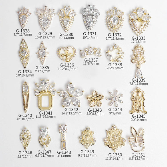 Wholesale Nail Art Pendant With Zircon Real Gold Electroplated Metal Moon Bow Butterfly Design