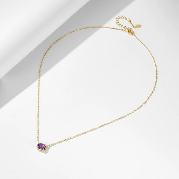 Wholesale Natural Amethyst Sterling Silver Geometric Women's Necklace