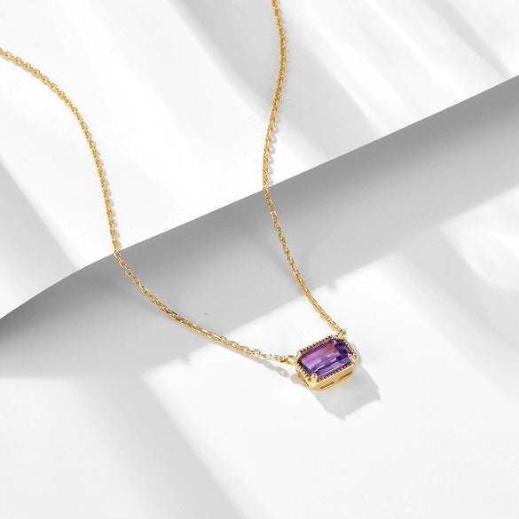 Wholesale Natural Amethyst Sterling Silver Geometric Women's Necklace