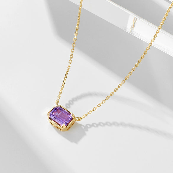 Wholesale Natural Amethyst Sterling Silver Geometric Women's Necklace