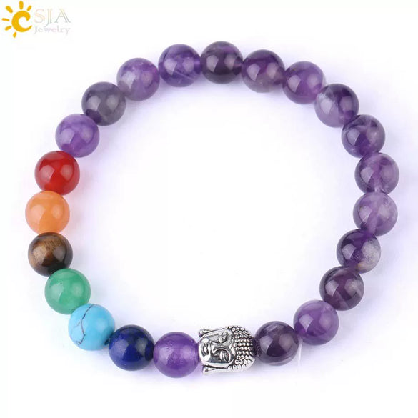 Wholesale Natural Amethyst Stone Beaded Bracelet With Buddha Head Multicolor Minimalist Unisex Jewelry