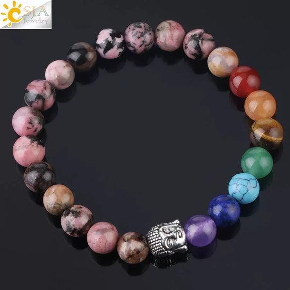 Wholesale Natural Amethyst Stone Beaded Bracelet With Buddha Head Multicolor Minimalist Unisex Jewelry