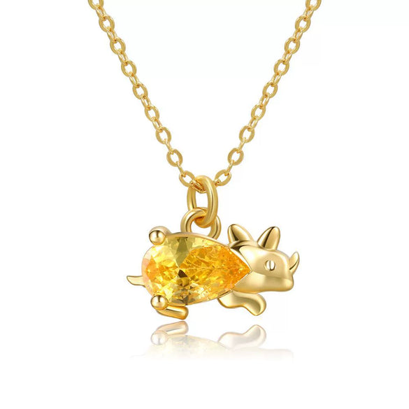 Wholesale Natural Animal Style Brass Ochain Clavicle Necklace With Copper Inlaid Zircon Pendant And Real Gold Plating
