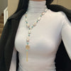 Wholesale Natural Baroque Pearl Long Sweater Chain With Geometric Pattern For Women Retro Beaded Clavicle Chain Jewelry