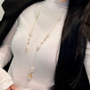 Wholesale Natural Baroque Pearl Long Sweater Chain With Geometric Pattern For Women Retro Beaded Clavicle Chain Jewelry