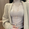 Wholesale Natural Baroque Pearl Long Sweater Chain With Geometric Pattern For Women Retro Beaded Clavicle Chain Jewelry