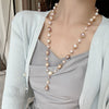Wholesale Natural Baroque Pearl Long Sweater Chain With Geometric Pattern For Women Retro Beaded Clavicle Chain Jewelry