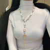 Wholesale Natural Baroque Pearl Long Sweater Chain With Geometric Pattern For Women Retro Beaded Clavicle Chain Jewelry
