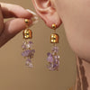 Wholesale Natural Crystal Stone Lily Of The Valley Tassel Long Earrings With Geometric Shape For Women Stainless Steel Electroplating Design