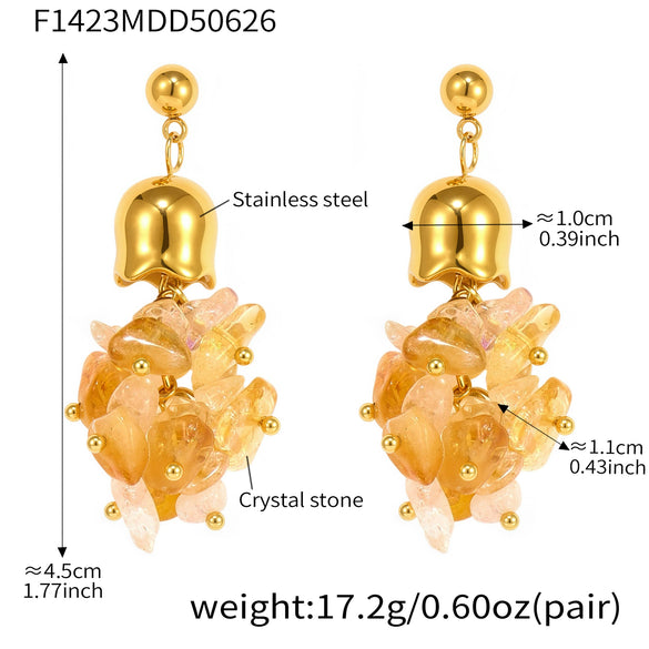 Wholesale Natural Crystal Stone Lily Of The Valley Tassel Long Earrings With Geometric Shape For Women Stainless Steel Electroplating Design