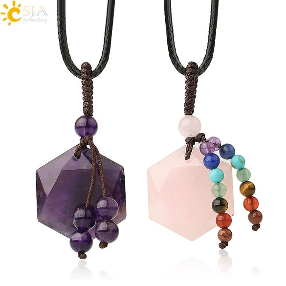 Wholesale Natural Crystal Stone Sixpointed Star Pendant Necklace With Tassel Handmade