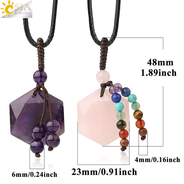 Wholesale Natural Crystal Stone Sixpointed Star Pendant Necklace With Tassel Handmade
