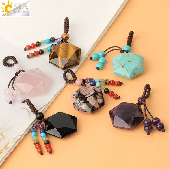 Wholesale Natural Crystal Stone Sixpointed Star Pendant Necklace With Tassel Handmade