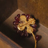 Wholesale Natural Flower Style Freshwater Pearl And Red Agate Handmade Electroplated Brooch Fashion Pin