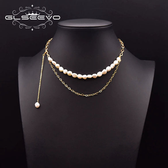 Wholesale Natural Freshwater Baroque Pearl Multi Layer Retro Long Clavicle And Sweater Chain Necklace For Women With 925 Silver Pendant And Geometric Pattern Electroplated