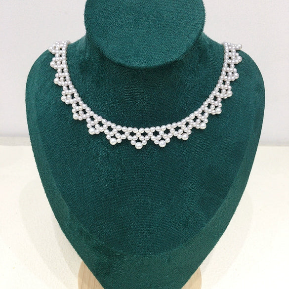 Wholesale Natural Freshwater Pearl And 925 Silver Necklace Braided Retro Style Round Shape