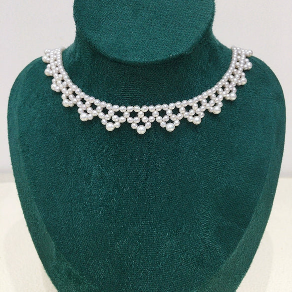 Wholesale Natural Freshwater Pearl And 925 Silver Necklace Braided Retro Style Round Shape