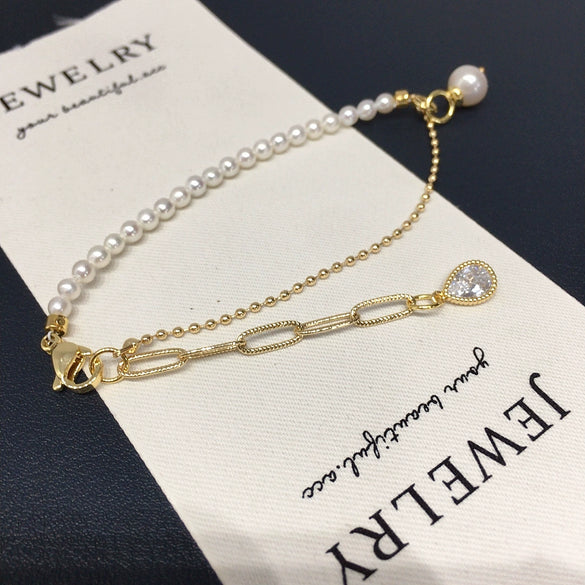 Wholesale Natural Freshwater Pearl Bracelet For Women Nearly Round Copper Alloy Jewelry