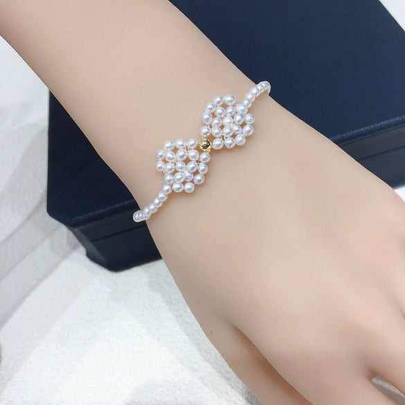 Wholesale Natural Freshwater Pearl Bracelet With Round Shape Copper Alloy Woven Hand Jewelry For Women