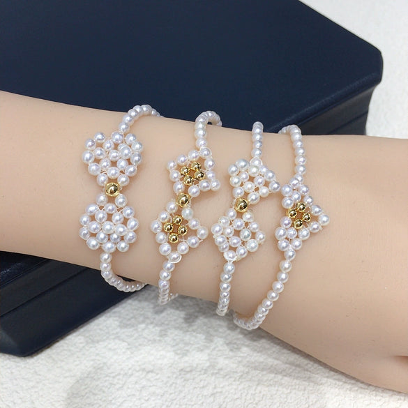 Wholesale Natural Freshwater Pearl Bracelet With Round Shape Copper Alloy Woven Hand Jewelry For Women