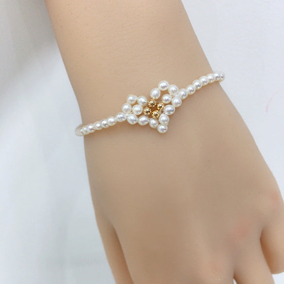 Wholesale Natural Freshwater Pearl Bracelet With Round Shape Copper Alloy Woven Hand Jewelry For Women