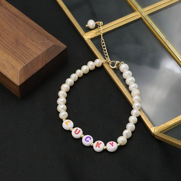 Wholesale Natural Freshwater Pearl Bracelet With Two Sided Light Retro Design Geometric Shape Electroplated Beaded Jewelry That Doesn't Fade