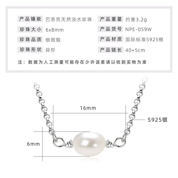Wholesale Natural Freshwater Pearl Clavicle Necklace With Invisible Pendant Silver 925 Silver Electroplated Geometric Style