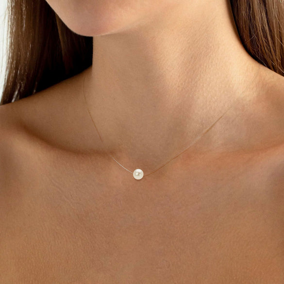 Wholesale Natural Freshwater Pearl Clavicle Necklace With Invisible Pendant Silver 925 Silver Electroplated Geometric Style