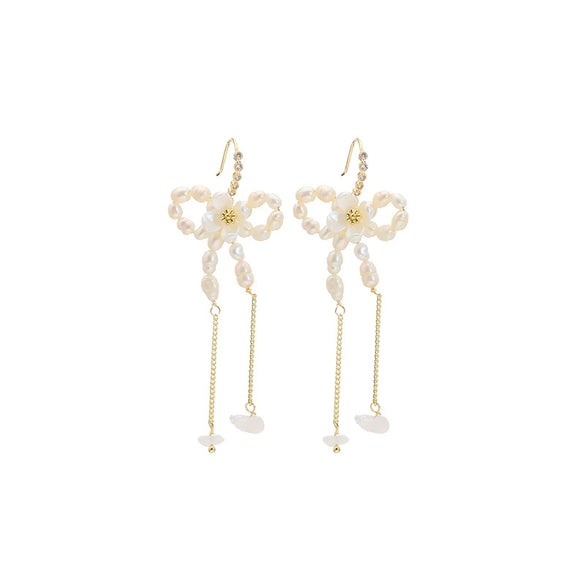 Wholesale Natural Freshwater Pearl Earrings With Long Tassel Butterfly Design Geometric Style S925 Silver Needle Ear Hook Jewelry For Women