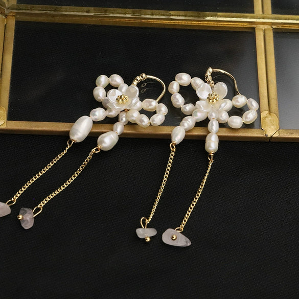 Wholesale Natural Freshwater Pearl Earrings With Long Tassel Butterfly Design Geometric Style S925 Silver Needle Ear Hook Jewelry For Women