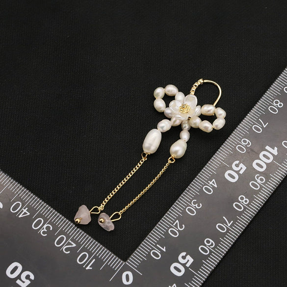 Wholesale Natural Freshwater Pearl Earrings With Long Tassel Butterfly Design Geometric Style S925 Silver Needle Ear Hook Jewelry For Women