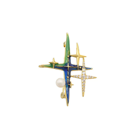 Wholesale Natural Freshwater Pearl Geometric Brooch With Enamel Color Zircon And Electroplating