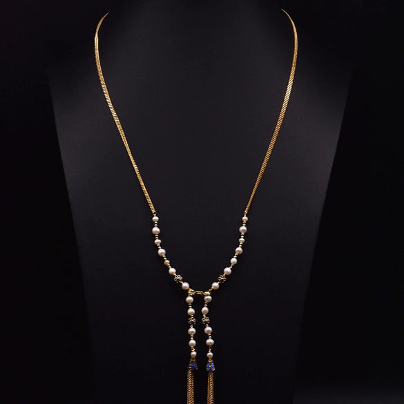 Wholesale Natural Freshwater Pearl Long Sweater Chain Necklace With Electroplating And Geometric Design For Women