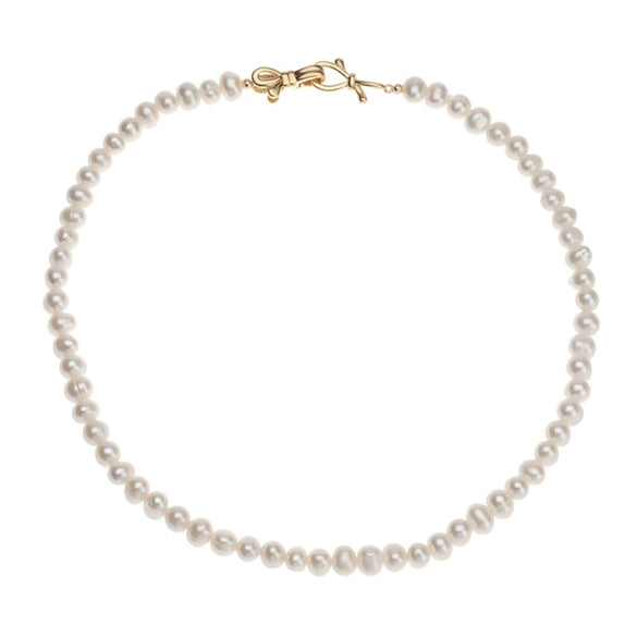 Wholesale Natural Freshwater Pearl Necklace Copper Accessories Near Circle Shape Bow Buckle