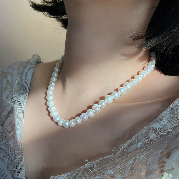 Wholesale Natural Freshwater Pearl Necklace Potatoshaped 925 Sterling Silver Buckle French Retro Vintage Style