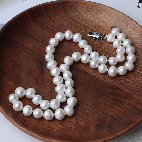Wholesale Natural Freshwater Pearl Necklace With Copper Accessories Hand Knotted Special Shape