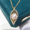 Wholesale Natural Freshwater Pearl Necklace With Copper Plated Gold Leaf Pendant Flat Round And Steamed Bread Round Pearl Boutique Craft