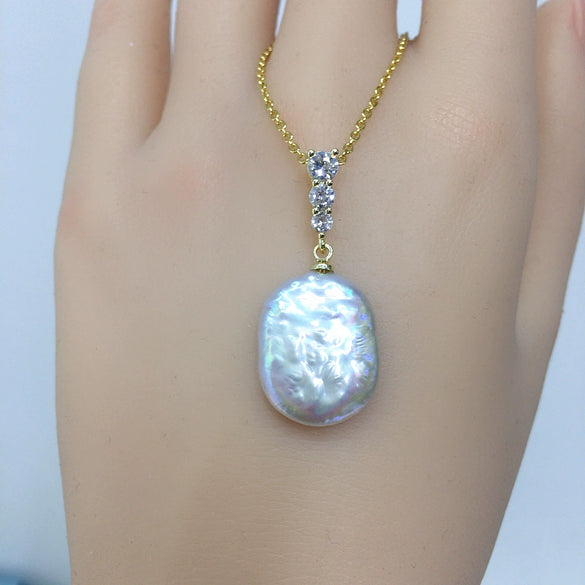 Wholesale Natural Freshwater Pearl Necklace With Square Baroque Pearl Pendant And Copper Accessories In Minimalist Style