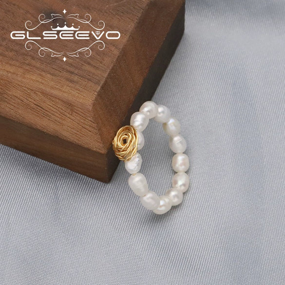 Wholesale Natural Freshwater Pearl Ring Retro Geometric Style Electroplated