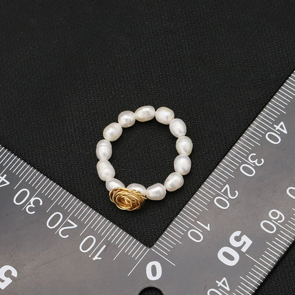 Wholesale Natural Freshwater Pearl Ring Retro Geometric Style Electroplated